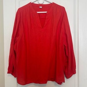 Old Navy Long Sleeve V-Neck Linen Blouse Red XXL